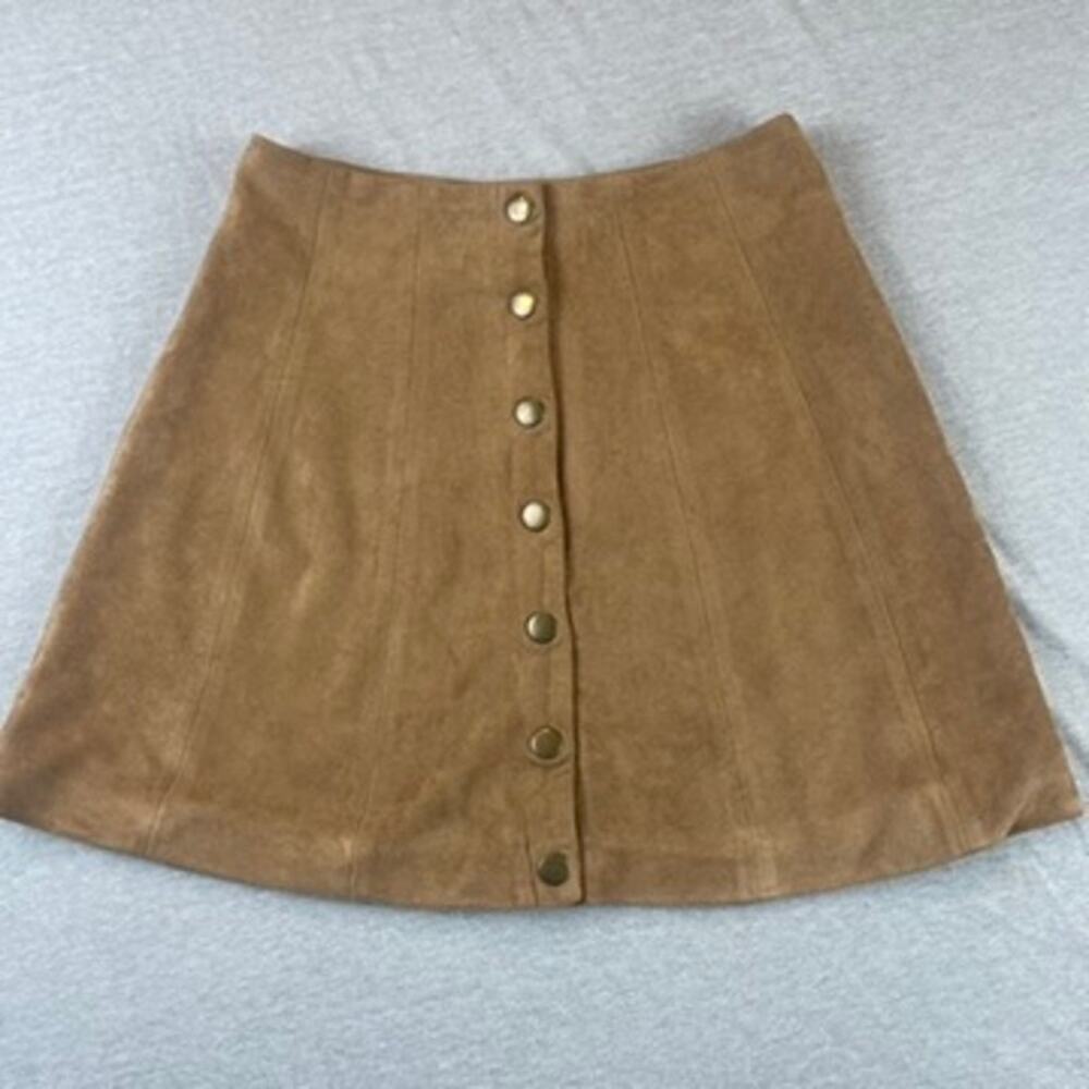 Altar'd State Super Soft Brown Faux Suede Mini Skirt XS Button Front Fall